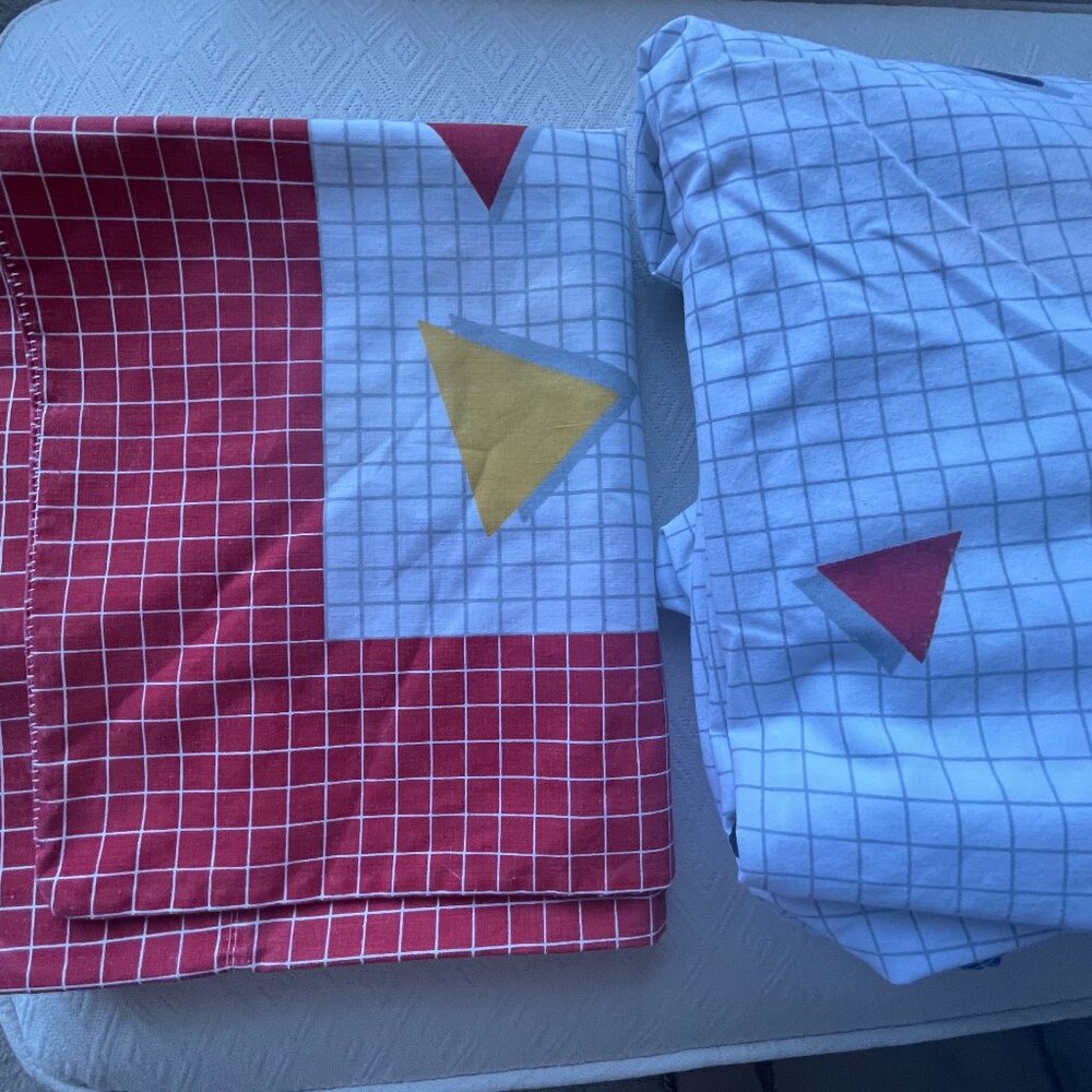 Cannon twin fitted sheet pillowcase set Vintage red white plaid modern abstract